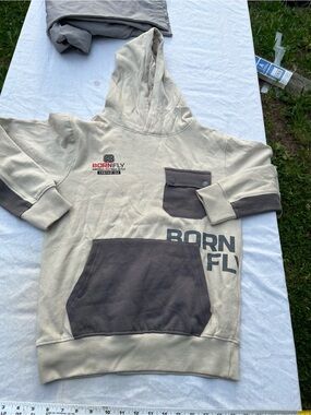 Born fly kids  Hooded Sweatshirt in Beige with gray like  Accents 10-12 medium